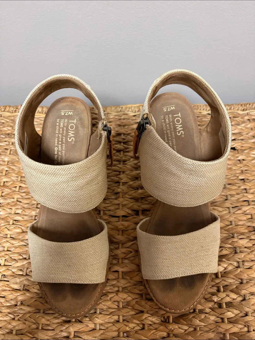 Toms Cream Canvas Dual-Strap Wedge Sandals